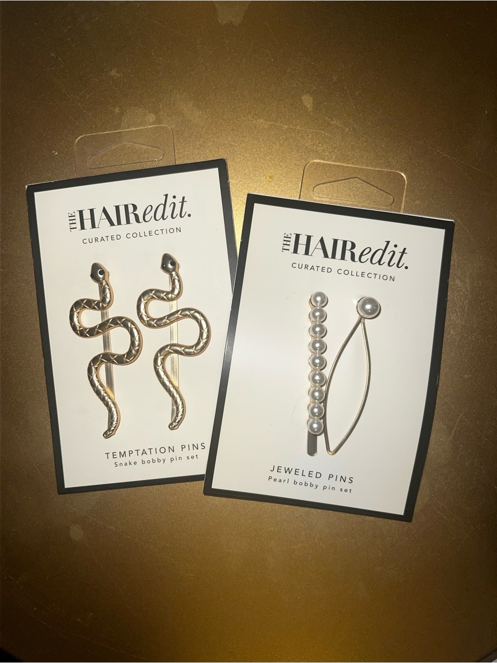 The HAIRedit Curated Collection - Gold Snake & Pearl Jeweled Bobby Pin Sets